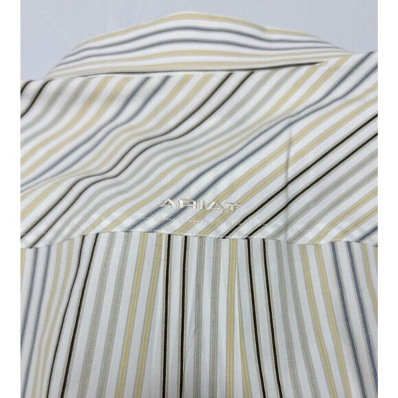 Ariat Men's Cream Blue Yellow Striped Long Sleeve Button Up Shirt - Size L - Picture 3 of 5